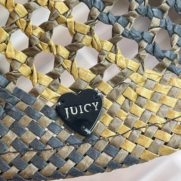 Vintage Juicy Couture Women\'s Striped Beach Floppy Packable Summer Hat Gray/Tan